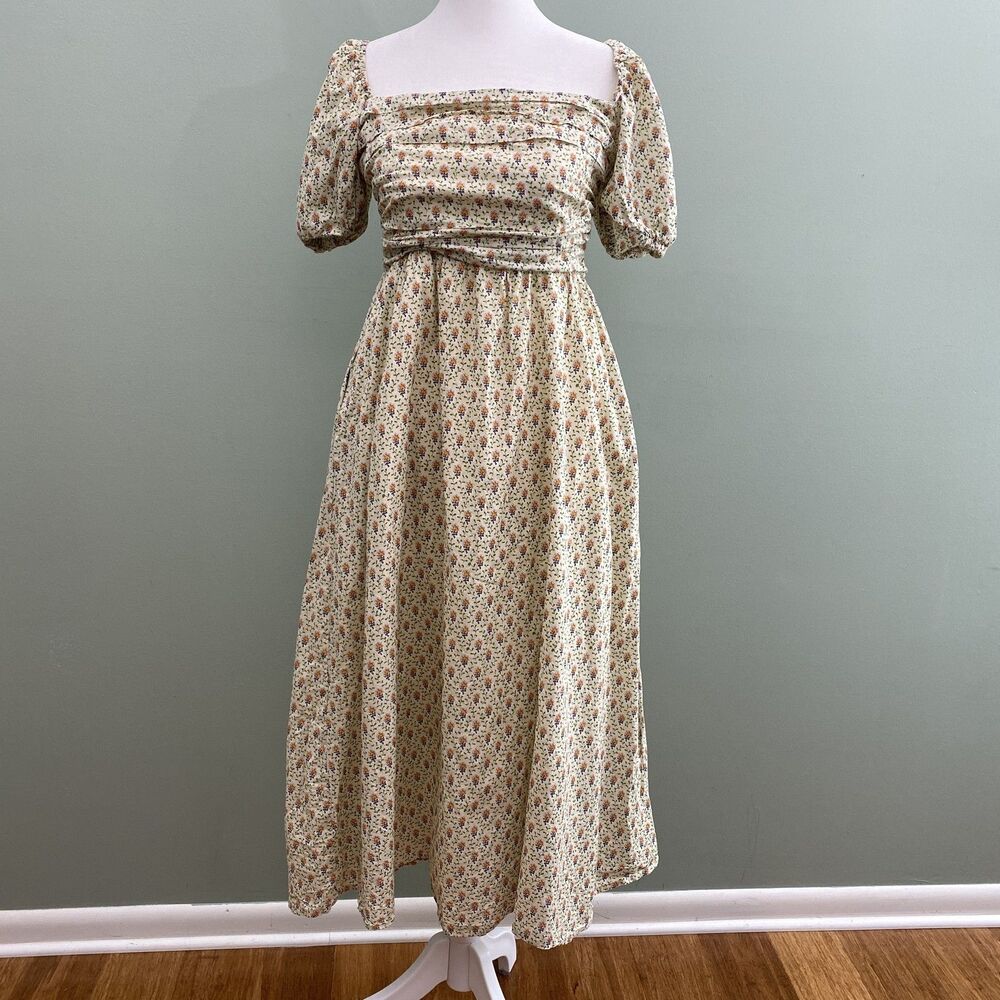 Floral Midi Dress in Cream and Red